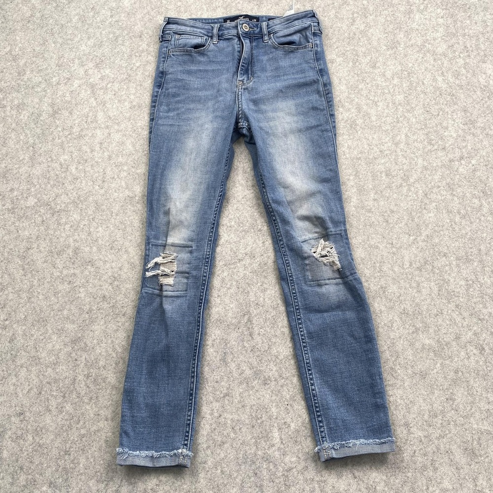 Hollister High-Rise Crop Super Skinny Jeans Juniors 3R (25x23) Blue Distressed